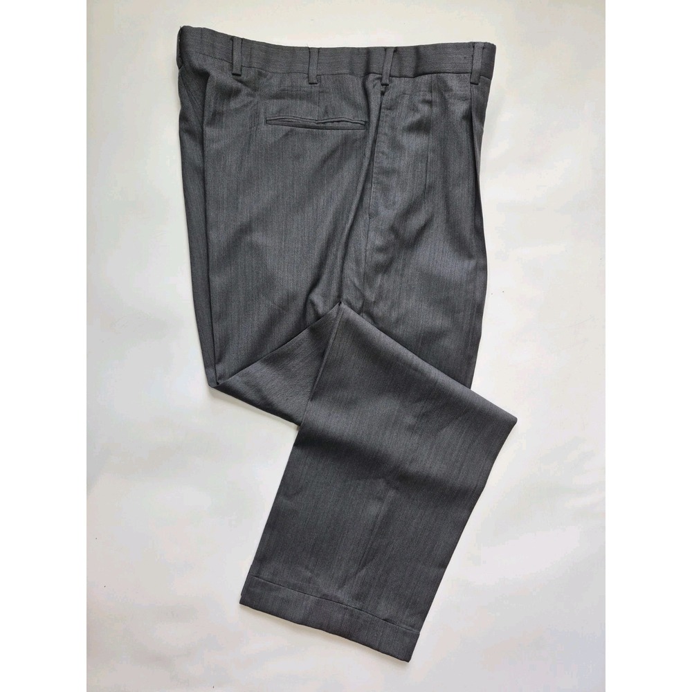 Jos A Bank Mens Pleated Wool Dress Pants 39x30 Gray Herringbone Cuffed